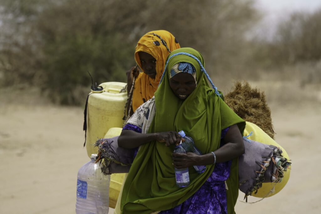 Women walk miles to  forage for water in the norther Kenyan desert. Credit: Larry Price